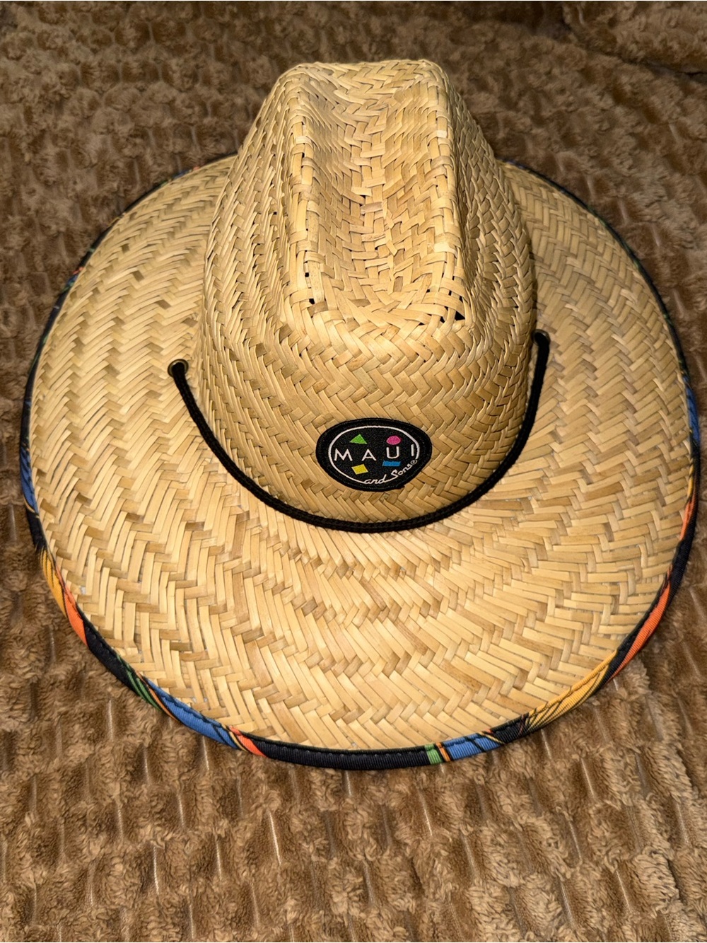 Maui and Sons Men's One Size Straw Hat Wide Brim Chin Strap Floral Tropical